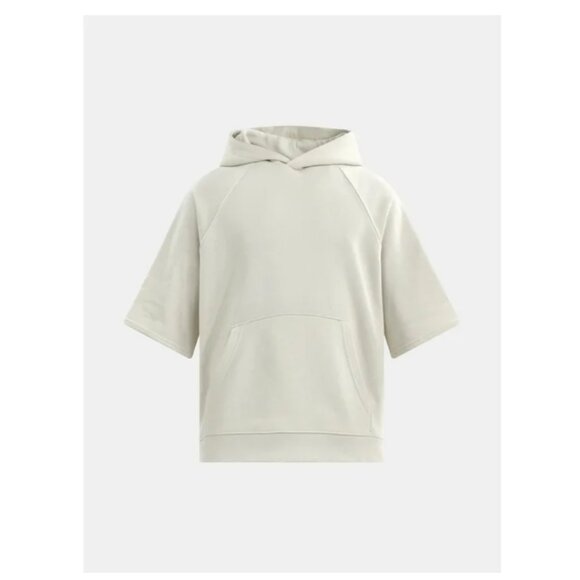 No Boundaries French Terry Pullover Hoodie with Short Sleeves, LIGHT BIRCH - Picture 3 of 3
